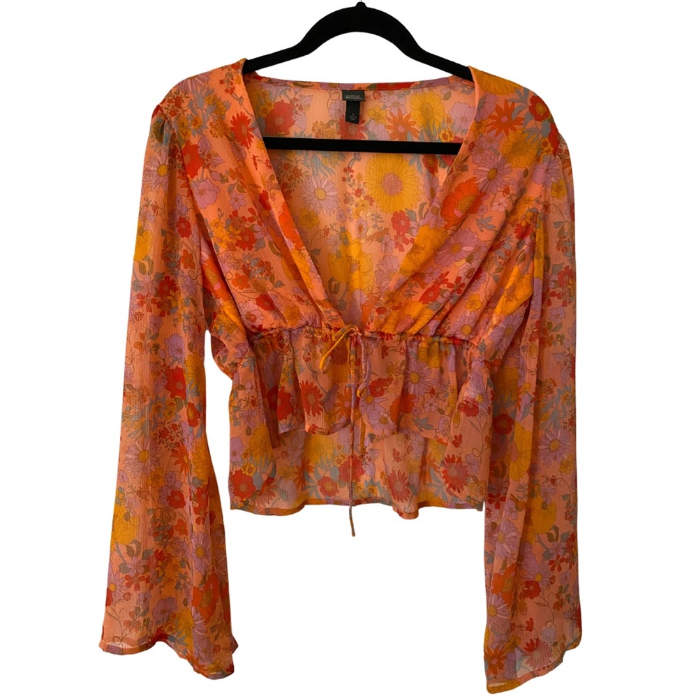 Wild Fable Sheer Cropped Blouse - Tie Front